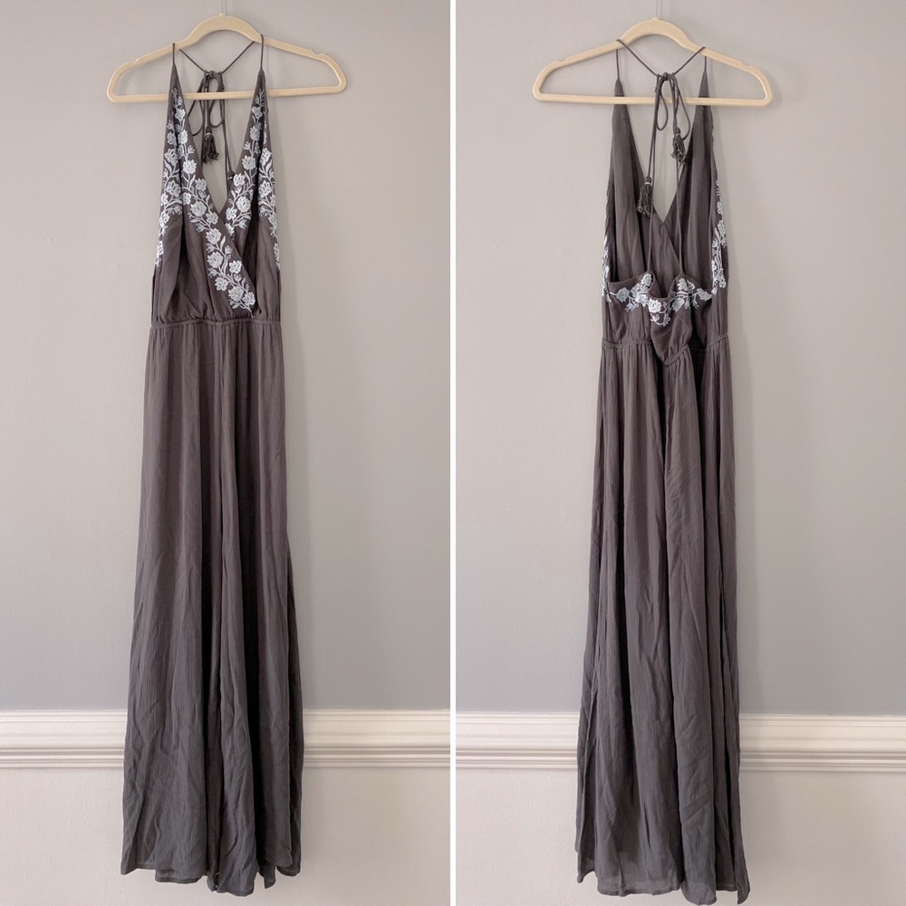 Free people intimately gray blue embroidered sleeveless wide leg jumpsui…